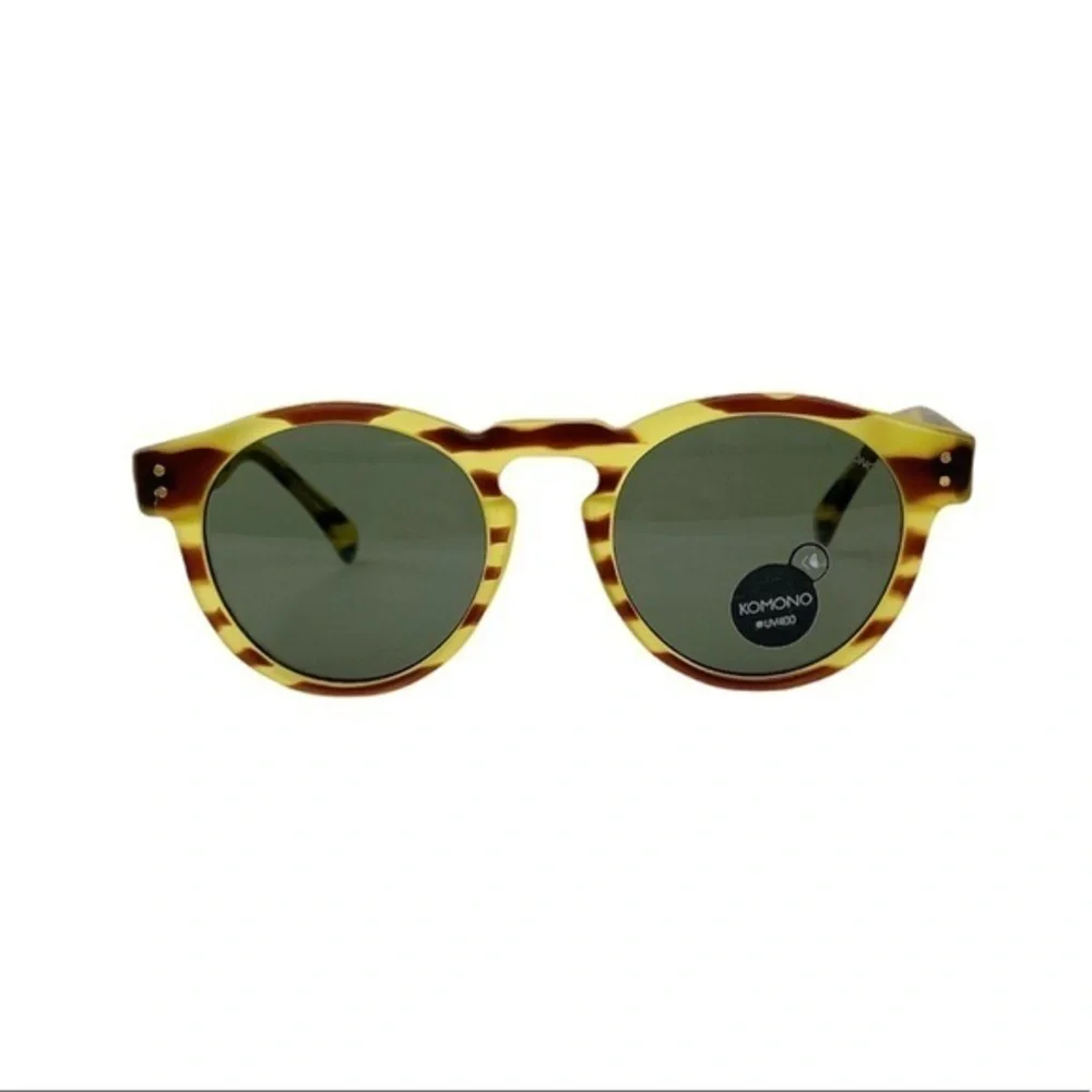 KOMONO Clement Safari Sunglasses Brown Yellow Striped NWT NEW Round
